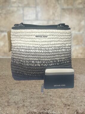 Michael Kors Pratt Black and White Woven Tote Bag & Wallet Set